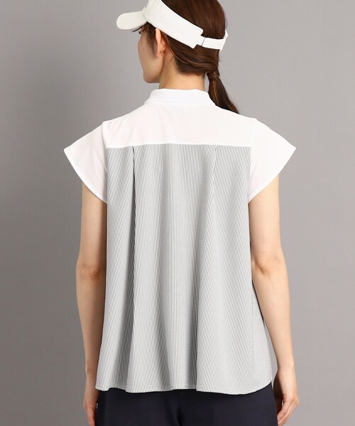 adabat（アダバット）の「◆【UVカット】異素材組み合わせ バックデザイン フレンチスリーブポロシャツ（ポロシャツ・レディース・ホワイト/ネイビー・42/38/40/36）」の16枚目の写真