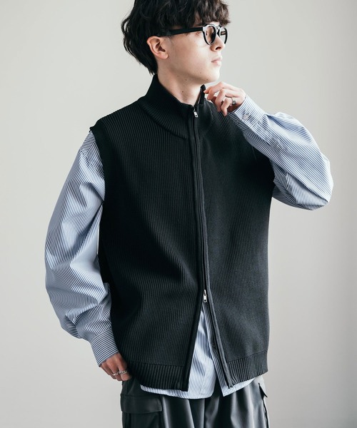 Rocky Monroe(ロッキーモンロー)の「ダブルジップハイネックドライバーズニットベスト(ベスト・メンズ・ブルーグレー/ネイビー/チャコール/アイボリー/ブラック・L/M)」の16枚目の写真