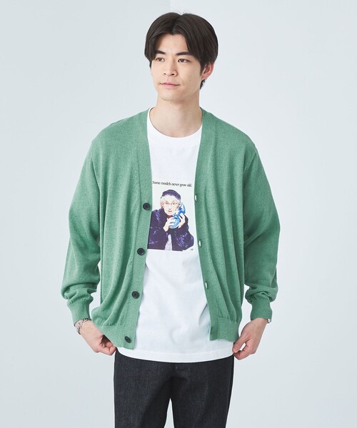 green label relaxing（グリーンレーベルリラクシング）の「ペーパー コットン麻 Vネック カーディガン -ウォッシャブル-（カーディガン/ボレロ・メンズ・ネイビー/ベージュ/ライム・S/M/XL/L）」の2枚目の写真