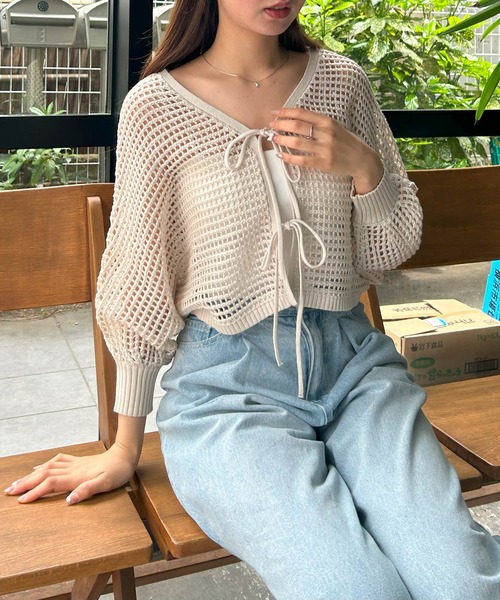 【未使用✨タグ付き】45R 華夏　インディゴ　ハンドニット　ボレロ　カーディガン 12closet【石上美津江さんコラボ】ハンドニットボレロコーデ＋おうち