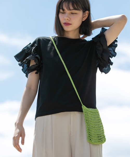 OPAQUE.CLIP(オペークドットクリップ)の「◆《美人百花掲載》フリルドッキングスリーブカットソー【洗濯機洗い可】(Tシャツ/カットソー・レディース・ブルー系その他/ホワイト/ブラック/ライトベージュ・36/38/40/42)」の9枚目の写真