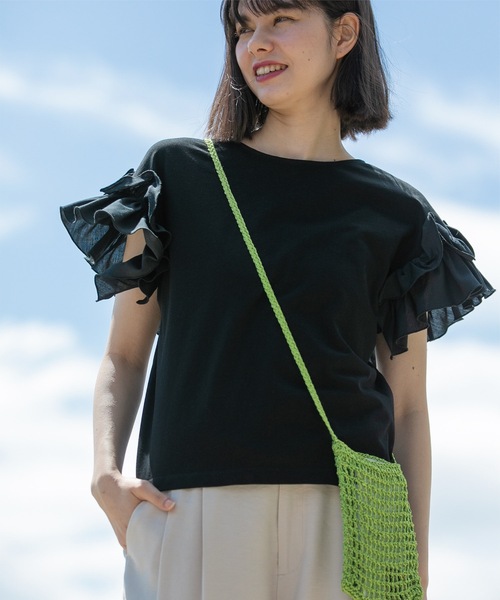 OPAQUE.CLIP(オペークドットクリップ)の「◆《美人百花掲載》フリルドッキングスリーブカットソー【洗濯機洗い可】(Tシャツ/カットソー・レディース・ブルー系その他/ホワイト/ブラック/ライトベージュ・36/38/40/42)」の10枚目の写真