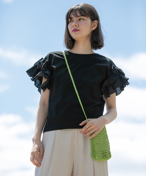 OPAQUE.CLIP(オペークドットクリップ)の「◆《美人百花掲載》フリルドッキングスリーブカットソー【洗濯機洗い可】(Tシャツ/カットソー・レディース・ブルー系その他/ホワイト/ブラック/ライトベージュ・36/38/40/42)」の11枚目の写真