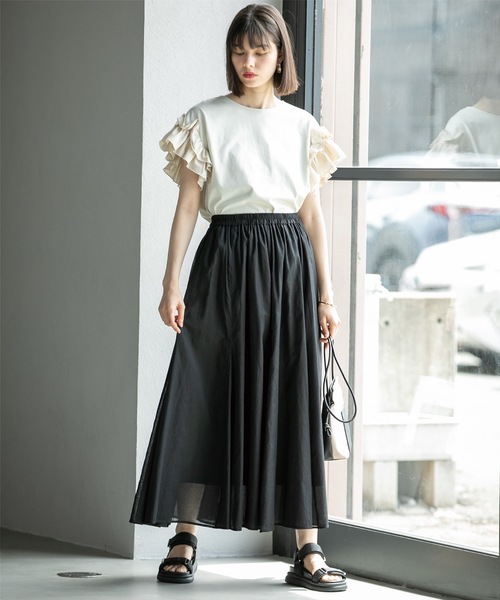 OPAQUE.CLIP(オペークドットクリップ)の「◆《美人百花掲載》フリルドッキングスリーブカットソー【洗濯機洗い可】(Tシャツ/カットソー・レディース・ブルー系その他/ホワイト/ブラック/ライトベージュ・36/38/40/42)」の18枚目の写真