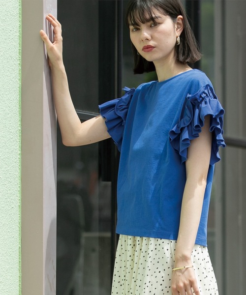 OPAQUE.CLIP(オペークドットクリップ)の「◆《美人百花掲載》フリルドッキングスリーブカットソー【洗濯機洗い可】(Tシャツ/カットソー・レディース・ブルー系その他/ホワイト/ブラック/ライトベージュ・36/38/40/42)」の19枚目の写真