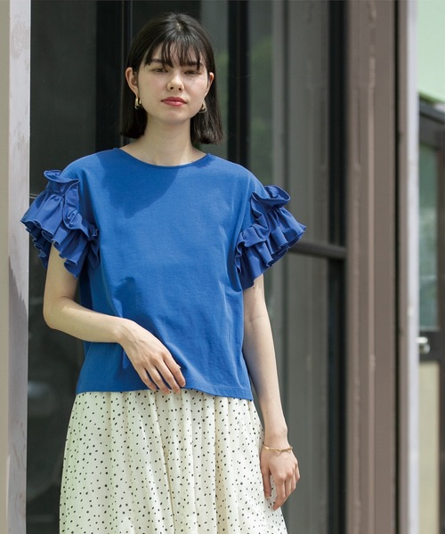 OPAQUE.CLIP(オペークドットクリップ)の「◆《美人百花掲載》フリルドッキングスリーブカットソー【洗濯機洗い可】(Tシャツ/カットソー・レディース・ブルー系その他/ホワイト/ブラック/ライトベージュ・36/38/40/42)」の21枚目の写真