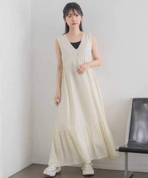 RETRO GIRL（レトロガール）の「ウエストシャーリングノースリOP（ワンピース・レディース・グリーン/オフホワイト/ブラック・FREE）」の4枚目の写真