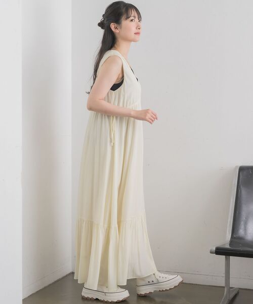 RETRO GIRL（レトロガール）の「ウエストシャーリングノースリOP（ワンピース・レディース・グリーン/オフホワイト/ブラック・FREE）」の5枚目の写真