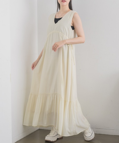 RETRO GIRL（レトロガール）の「ウエストシャーリングノースリOP（ワンピース・レディース・グリーン/オフホワイト/ブラック・FREE）」の2枚目の写真