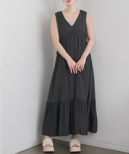 RETRO GIRL（レトロガール）の「ウエストシャーリングノースリOP（ワンピース・レディース・グリーン/オフホワイト/ブラック・FREE）」の3枚目の写真