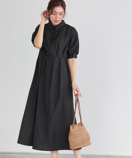 Pierrot（ピエロ）の「パフスリーブシャツワンピース（シャツワンピース・レディース・ブラック/ネイビー・PM/M/L）」の5枚目の写真