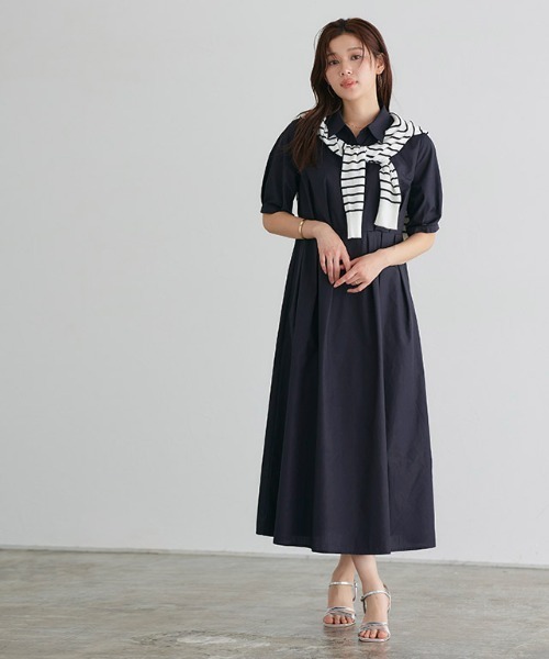 Pierrot（ピエロ）の「パフスリーブシャツワンピース（シャツワンピース・レディース・ブラック/ネイビー・PM/M/L）」の15枚目の写真