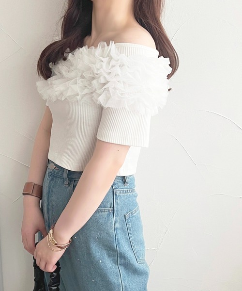 apres jour(アプレジュール)の「チュールプルオーバー【ZOZOTOWN限定アイテム】(Tシャツ/カットソー・レディース・チャコールグレー/アイボリー/ブラック・フリー/X-LARGE)」の6枚目の写真