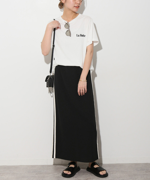 JOURNAL STANDARD relume(ジャーナルスタンダード レリューム)の「《追加》カットジャージーラインスカート(スカート・レディース・ブラック/ライトグレー・FREE)」の3枚目の写真