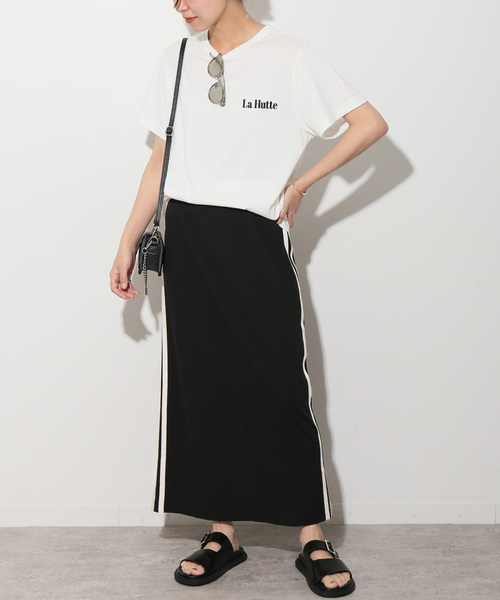 JOURNAL STANDARD relume(ジャーナルスタンダード レリューム)の「《追加》カットジャージーラインスカート(スカート・レディース・ブラック/ライトグレー・FREE)」の4枚目の写真