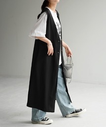 金魚草⭐️ページ♪ザラ★ブラックフェイクレザーロングベスト Foil Print Stripe Square Long Coat(S Black): Vintage 1.1