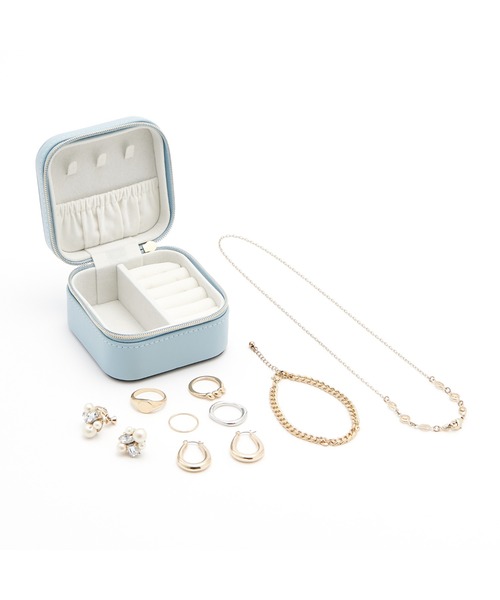 エンブロイダリーフラワー トラベルジュエリーボックス S ブルー（収納