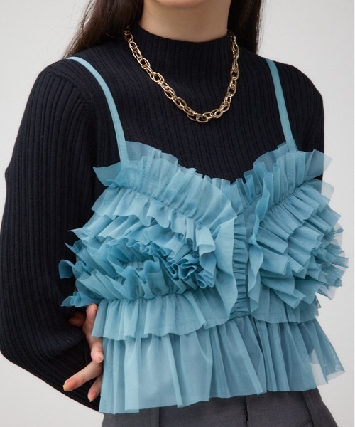 AZUL by moussy(アズールバイマウジー)の「チュールフリルビスチェ(キャミソール・レディース・グレー/ダークブルー/ブラック・FREE)」の3枚目の写真