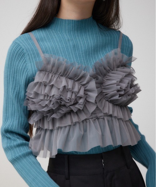 AZUL by moussy(アズールバイマウジー)の「チュールフリルビスチェ(キャミソール・レディース・グレー/ダークブルー/ブラック・FREE)」の2枚目の写真