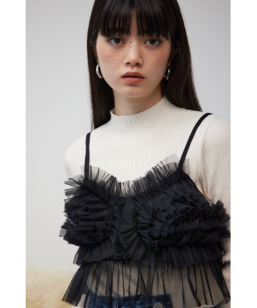 AZUL by moussy(アズールバイマウジー)の「チュールフリルビスチェ(キャミソール・レディース・グレー/ダークブルー/ブラック・FREE)」の4枚目の写真