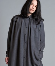【NO ID.】Gather Long Shirt / ギャザー ロング シャツ