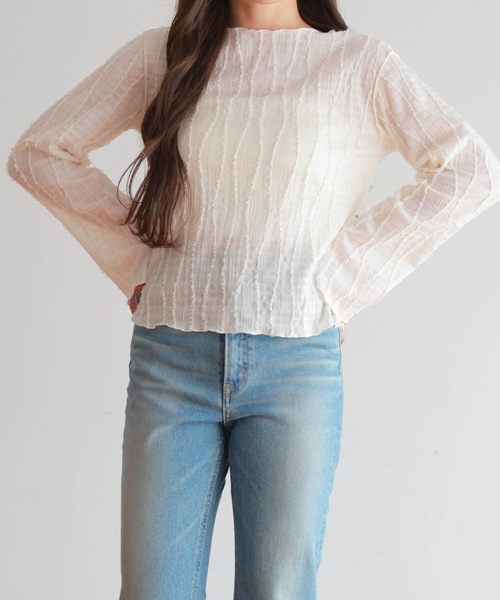 PURE BRIGHT（ピュアブライト）の「シャギージャガードフレアスリーブトップス（その他トップス・レディース・アイボリー/ライトグリーン・FREE）」の4枚目の写真