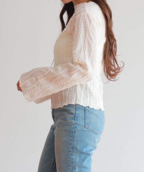 PURE BRIGHT（ピュアブライト）の「シャギージャガードフレアスリーブトップス（その他トップス・レディース・アイボリー/ライトグリーン・FREE）」の5枚目の写真