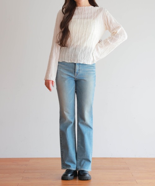 PURE BRIGHT（ピュアブライト）の「シャギージャガードフレアスリーブトップス（その他トップス・レディース・アイボリー/ライトグリーン・FREE）」の7枚目の写真