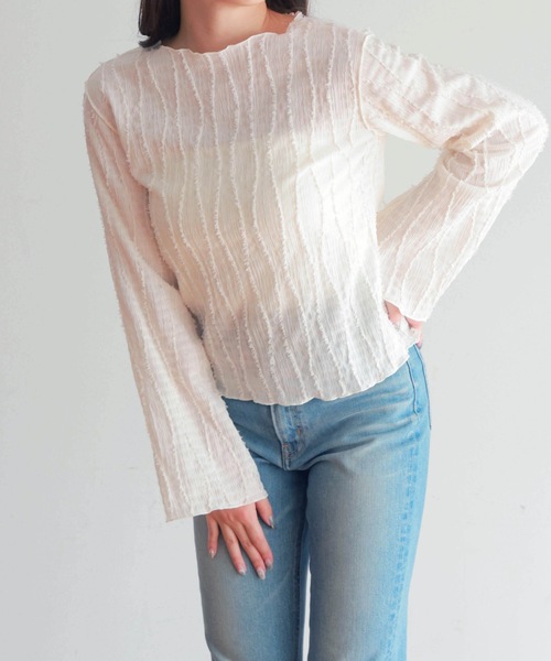 PURE BRIGHT（ピュアブライト）の「シャギージャガードフレアスリーブトップス（その他トップス・レディース・アイボリー/ライトグリーン・FREE）」の13枚目の写真