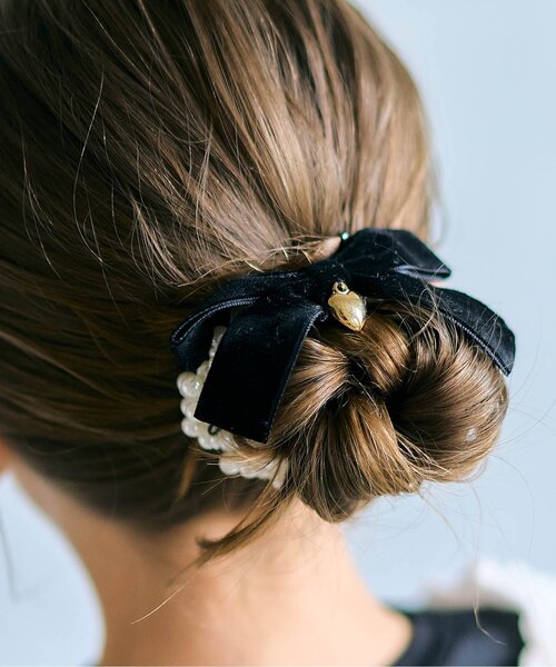 apres les cours（アプレレクール）の「リボンシュシュ（シュシュ・キッズ・ピンク/ブラック・FREE）」の2枚目の写真