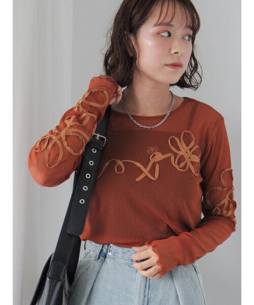 ehka sopo（エヘカソポ）の「花テープカットソー（Tシャツ/カットソー・レディース・ダークオレンジ/ブラック/グレー/キナリ・F）」の4枚目の写真