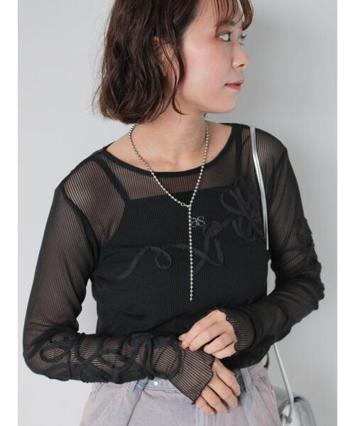 ehka sopo（エヘカソポ）の「花テープカットソー（Tシャツ/カットソー・レディース・ダークオレンジ/ブラック/グレー/キナリ・F）」の3枚目の写真