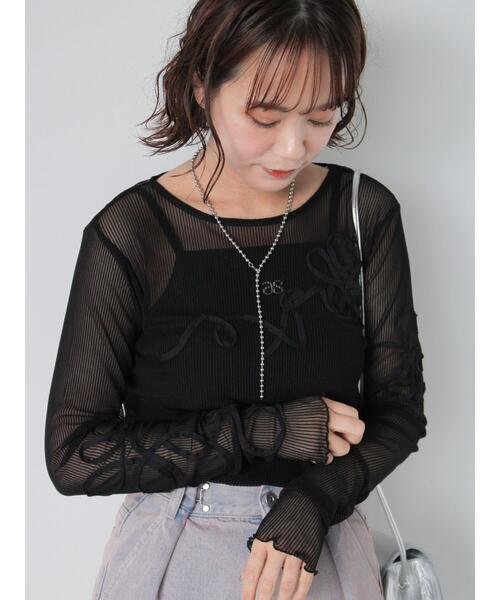 ehka sopo（エヘカソポ）の「花テープカットソー（Tシャツ/カットソー・レディース・ダークオレンジ/ブラック/グレー/キナリ・F）」の20枚目の写真