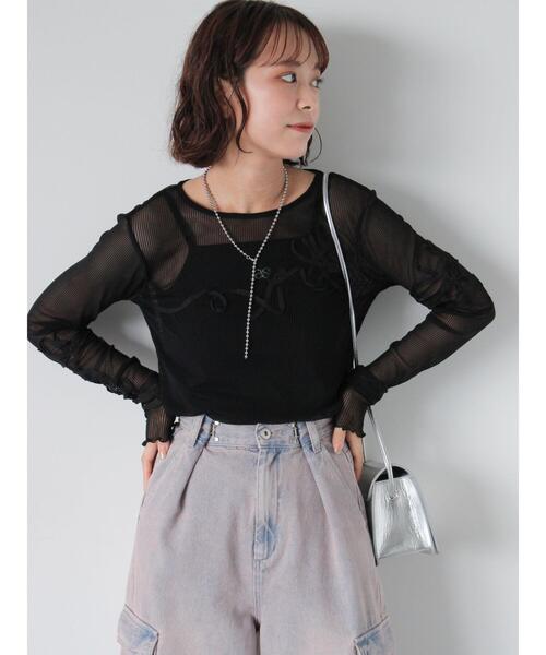 ehka sopo（エヘカソポ）の「花テープカットソー（Tシャツ/カットソー・レディース・ダークオレンジ/ブラック/グレー/キナリ・F）」の21枚目の写真