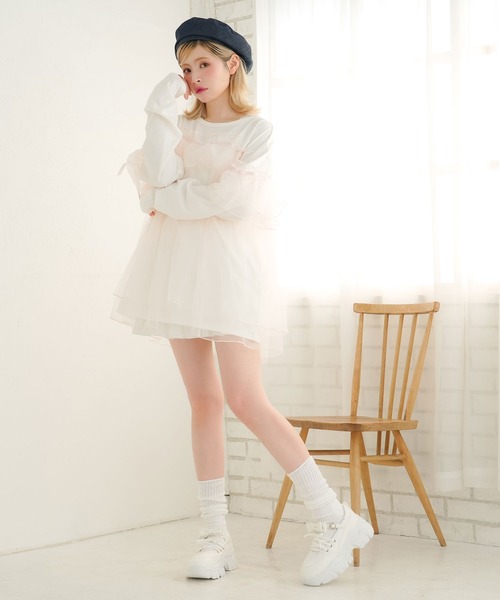 DearMyLoveRose（ディアマイラブローズ）の「厚底リボンレースアップスニーカーパンプス（シューズ小物/雑貨・レディース・ブラック/ブラック系その他/ホワイト・22.5cm/23cm/23.5cm/24cm/24.5cm/25cm）」の4枚目の写真