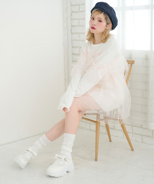 DearMyLoveRose（ディアマイラブローズ）の「厚底リボンレースアップスニーカーパンプス（シューズ小物/雑貨・レディース・ブラック/ブラック系その他/ホワイト・22.5cm/23cm/23.5cm/24cm/24.5cm/25cm）」の5枚目の写真