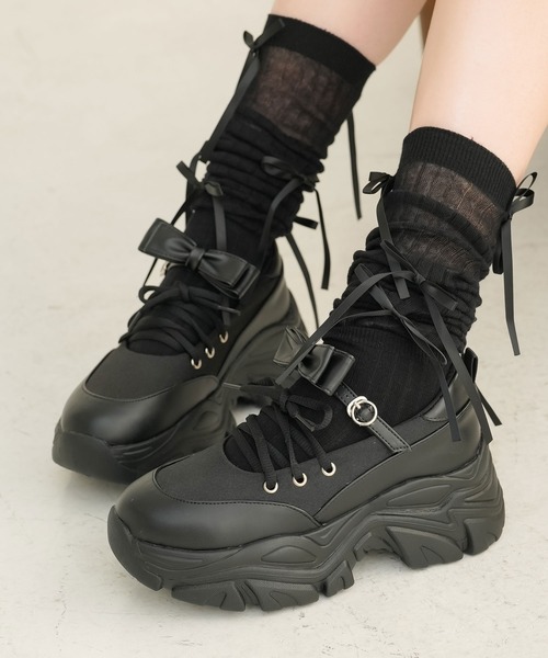 DearMyLoveRose（ディアマイラブローズ）の「厚底リボンレースアップスニーカーパンプス（シューズ小物/雑貨・レディース・ブラック/ブラック系その他/ホワイト・22.5cm/23cm/23.5cm/24cm/24.5cm/25cm）」の13枚目の写真