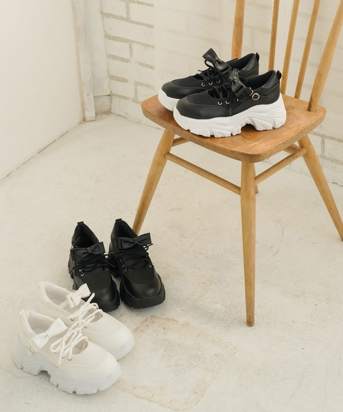 DearMyLoveRose（ディアマイラブローズ）の「厚底リボンレースアップスニーカーパンプス（シューズ小物/雑貨・レディース・ブラック/ブラック系その他/ホワイト・22.5cm/23cm/23.5cm/24cm/24.5cm/25cm）」の19枚目の写真