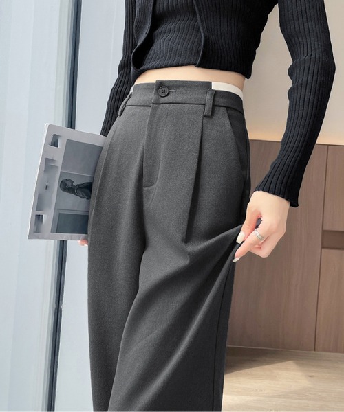 ウールタッチハイウエストワイドパンツ（スラックス）｜AMAJI（アマジ）