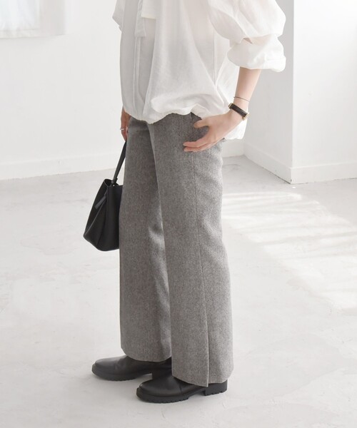 セール】quaranciel:〈洗濯機可能〉ポリエステル サージ セミ フレア