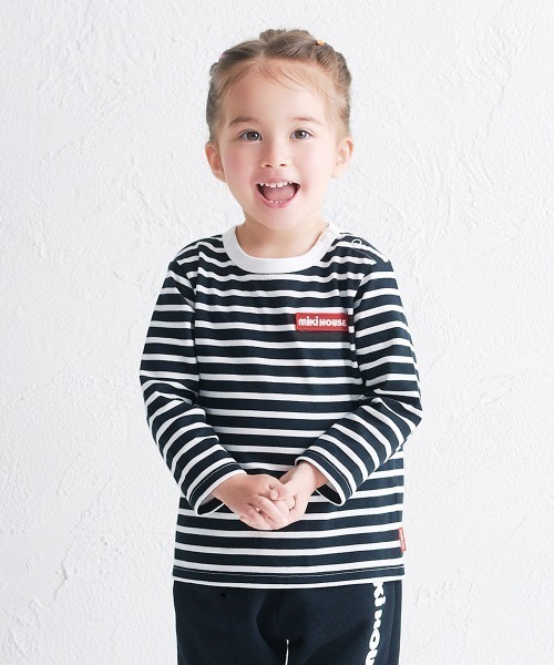 MIKI HOUSE（ミキハウス）の「【WEB限定】ボーダー長袖Ｔシャツ（Tシャツ/カットソー・キッズ・マルチ/グレー/レッド系その他/ホワイト×ブラック・140cm/130cm/120cm/110cm/100cm/90cm/80ｃｍ/150cm）」の2枚目の写真