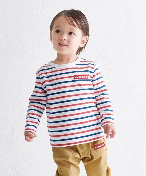 MIKI HOUSE（ミキハウス）の「【WEB限定】ボーダー長袖Ｔシャツ（Tシャツ/カットソー・キッズ・マルチ/グレー/レッド系その他/ホワイト×ブラック・140cm/130cm/120cm/110cm/100cm/90cm/80ｃｍ/150cm）」の4枚目の写真