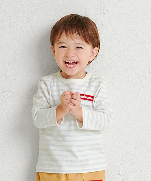 MIKI HOUSE（ミキハウス）の「【WEB限定】ボーダー長袖Ｔシャツ（Tシャツ/カットソー・キッズ・マルチ/グレー/レッド系その他/ホワイト×ブラック・140cm/130cm/120cm/110cm/100cm/90cm/80ｃｍ/150cm）」の3枚目の写真