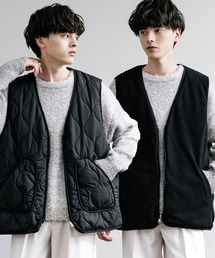 Rocky Monroe(ロッキーモンロー)のひょうたんキルト×フリース 2WAYリバーシブル中綿入り前開きベスト(ベスト)