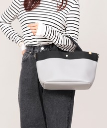 【ペットボトルホルダー付き】 2way バイカラー ショルダートートバッグ