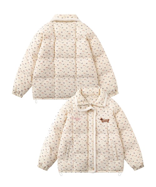 HOOK（フック）の「【HOOK】for　girls 動物総柄2WAY中綿ジャケット（ダウンジャケット/コート・メンズ・オフホワイト/ベージュ・FREE）」の2枚目の写真