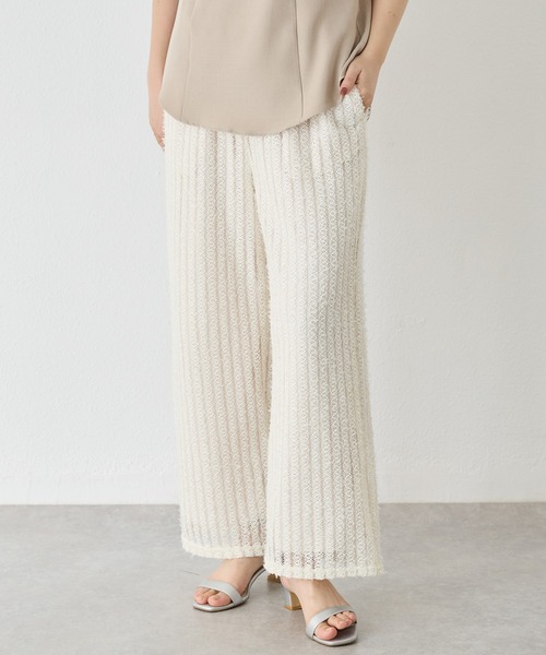 LAVEANGE（ラビアンジェ）の「ストライプレースイージーパンツ（その他パンツ・レディース・オフホワイト/ブラック・M/LL/3L/4L/5L）」の3枚目の写真