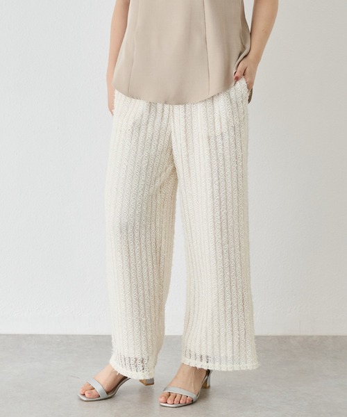 LAVEANGE（ラビアンジェ）の「ストライプレースイージーパンツ（その他パンツ・レディース・オフホワイト/ブラック・M/LL/3L/4L/5L）」の5枚目の写真