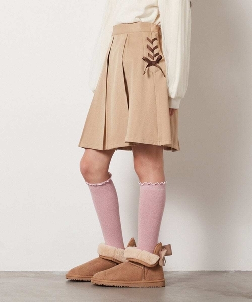 a.v.v（アーヴェヴェ）の「[140-150]サイドレースアップスカート（スカート・キッズ・ライラック/ベージュ・150/140）」の2枚目の写真