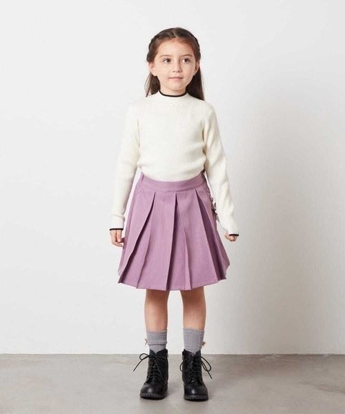 a.v.v（アーヴェヴェ）の「[140-150]サイドレースアップスカート（スカート・キッズ・ライラック/ベージュ・150/140）」の4枚目の写真